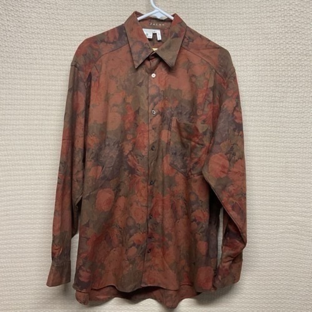 VTG‎ Falke Orange/Brown Long Sleeve Button Up Shirt Women L West-Germany Wool